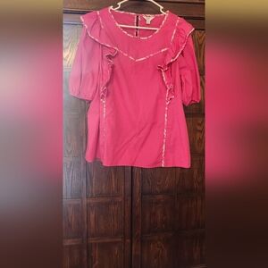 Crown & Ivy Pink Ruffle Blouse